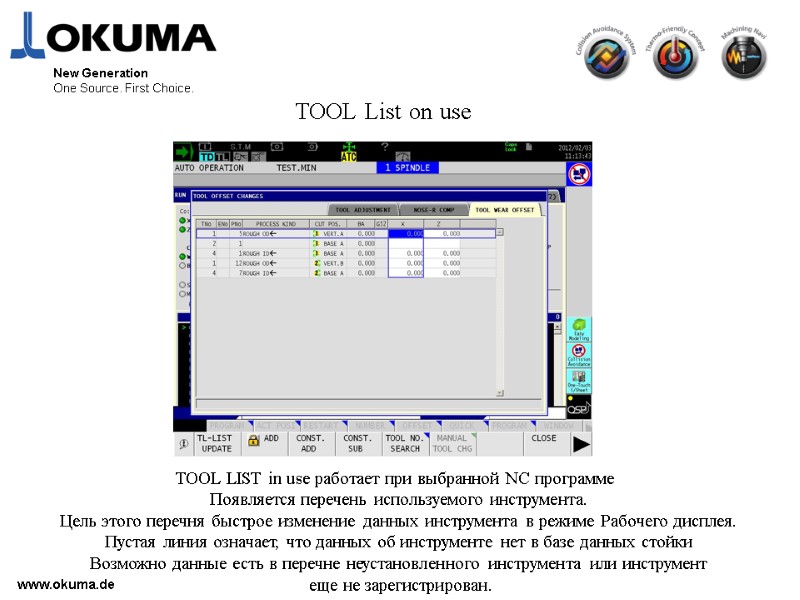 www.okuma.de New Generation One Source. First Choice. TOOL List on use TOOL LIST in